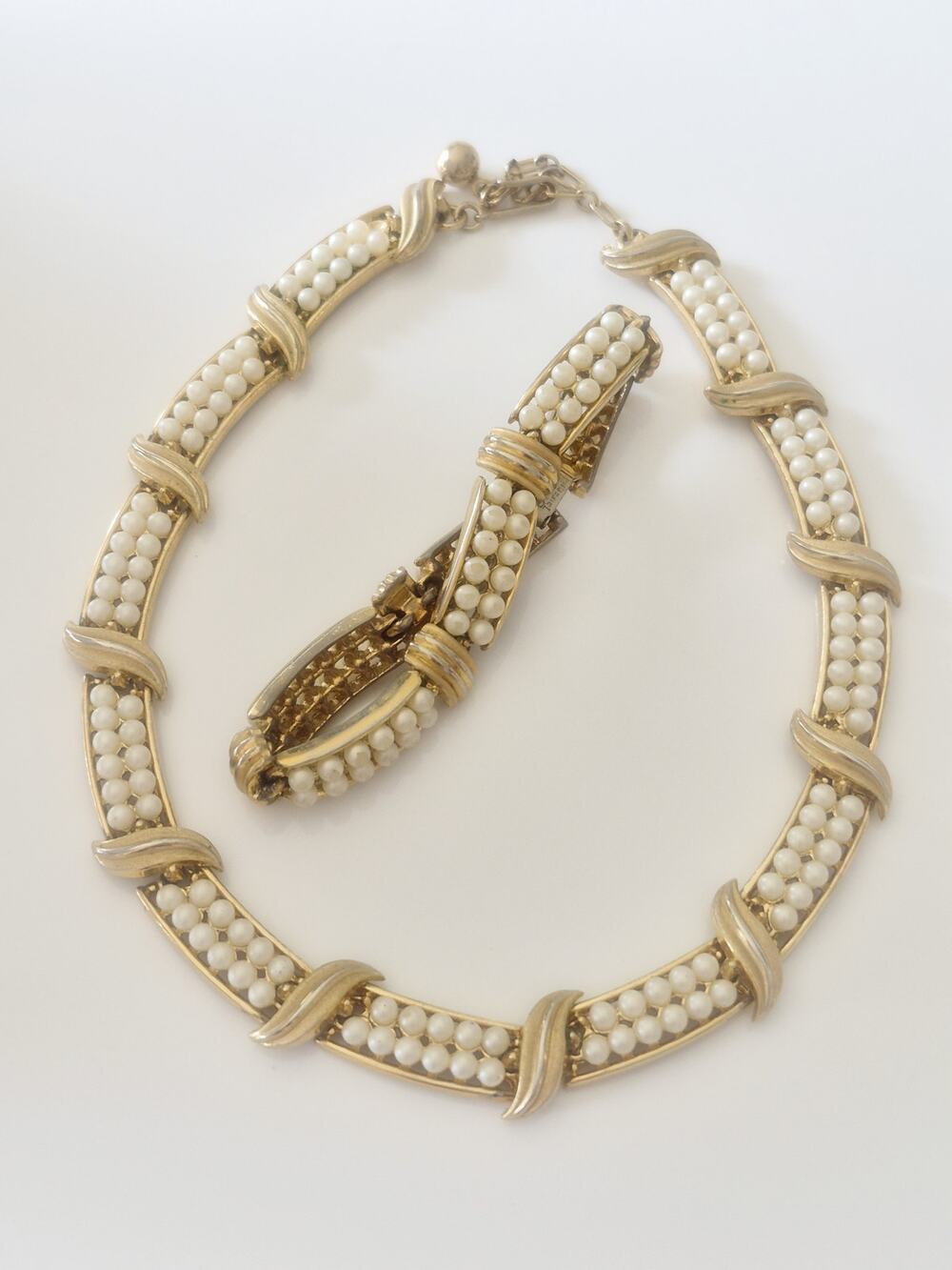 Vintage MCM Crown Trifari Swirl and Whirl Necklace and Bracelet